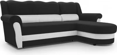 Produktbild von Elegantes Ecksofa mit gewelltem Kopfteil, Ottomane links oder rechts L-förmiges Ecksofa, moderner Stil, elegante Farbkombination, klassisches Design, ideal für jede Einrichtung, Sofa mit Schlaffunktion, großes Bettkasten, Wohnzimmer, Lounge, Wohnzimmergarnitur - Ecksofa Cannes Schwarz + Weiß (Rechts)