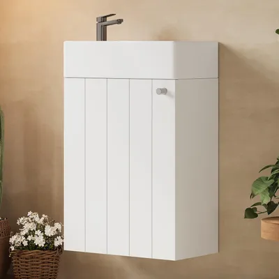 Obrázek produktu pro Skříňky do koupelny Okwish s úložným prostorem, nástěnné umyvadlové skříňky s mechanismem jemného zavírání, vhodné pro malé byty, bílé