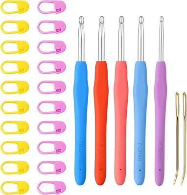 Produktbild von Häkelset für Anfänger, 17 Teile, ergonomische Häkelnadeln 6,5–10 mm, Nadeln inklusive.