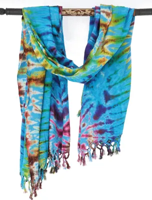 Produktbild von Batik Sarong, Wandbehang, Strandtuch, Wickelrock, Tie Dye-Design Sarongkleid - Blau, Uni, Viskose, 180*110 cm, Sarongs & Tücher