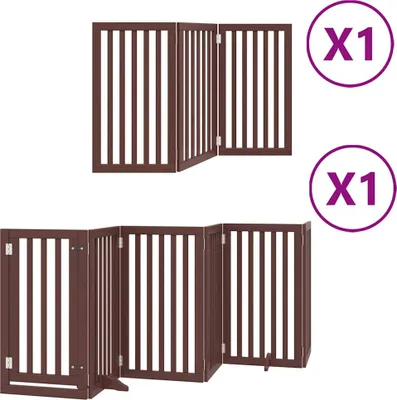 Obrázek produktu pro vidaXL 9dílná brána pro psy s dvířky Skládací hnědá 450 cm Topolové dřevo