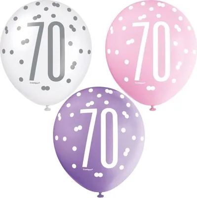 Produktbild von 6 Luftballons rosa & silber Zahl 70