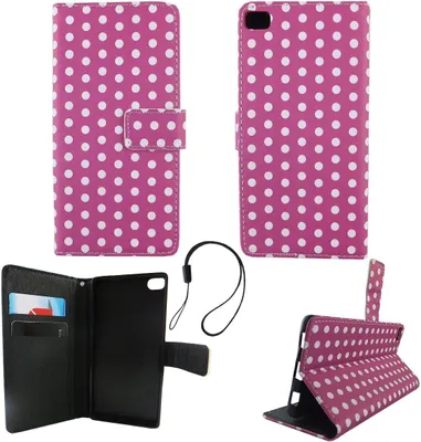 Produktbild von Handyhülle Tasche für Handy Huawei P8 Polka Dot Lila Weiss