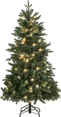 Produktbild von Dehner Künstlicher Weihnachtsbaum Tanne Espen, mit LED Beleuchtung warmweiß, Höhe 150 cm, Ø 86.4 cm, Kunststoff, grün