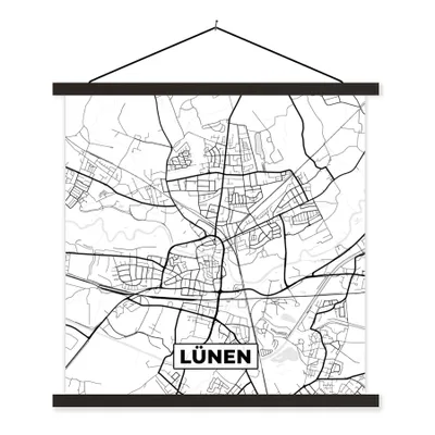 Produktbild von MuchoWow® Textilposter Stadtplan - Karte - Lünen - Karte 60x60 cm mit schwarzem Rahmen - Posteraufhänger
