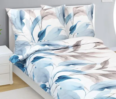 Produktbild von Leinen Baumwollsatin - Braun, blau, weiß - 140x200, 70x90