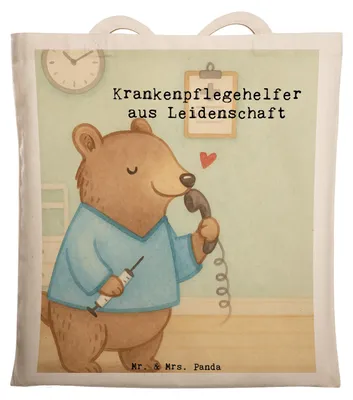 Produktbild von Mr. & Mrs. Panda Tote Bag Krankenpflegehelfer Leidenschaft Design - Weiß - Geschenk, Spruch, Schultasche, Uni Tasche, Lustig, Laptoptasche, Jutebeutel, Ausbildung, Beruf