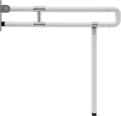 Immagine prodotto di Supporto di sicurezza ribaltabile montato a parete - Maniglione per WC a forma di U - Portata 300 kg - Altezza 75 cm - Con supporto inferiore - Bianco