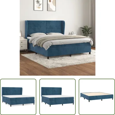 Produktbild von The Living Store Boxspringbett mit Matratze Dunkelblau 160x200 cm Samt