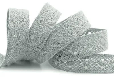 Obrázek produktu pro Omgoods - Krajková stužka, 15 metrů, 15 mm, šedá, bavlněná, dekorativní