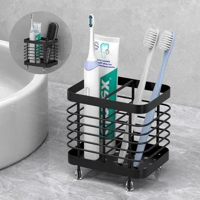 Produktbild von Famanu Halter Edelstahl Badezimmer Organizer mit Abflusslöchern - Schwarz