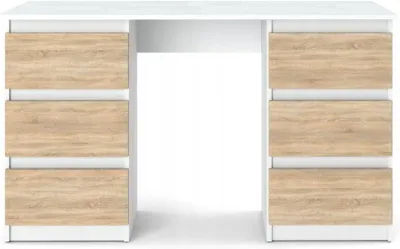 Obrázok produktu pre VBChome, písací stôl, 120x50x75 cm, biela farba – kancelársky stôl s 6 zásuvkami, počítačový stôl, pracovný stôl, stôl na notebook, stôl do domácej kancelárie