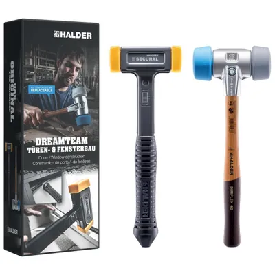Produktbild von HALDER Aktionsbox Dreamteam Türen- & Fensterbau, SIMPLEX-Schonhammer 50:40, TPE-soft/TPE-mid und SECURAL plus-Schonhammer | 3113s003