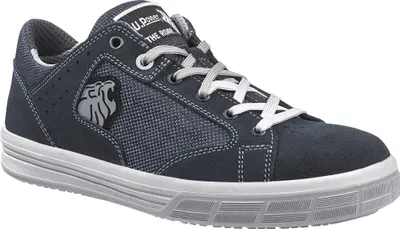 A single blue safety shoe is shown against a white background.