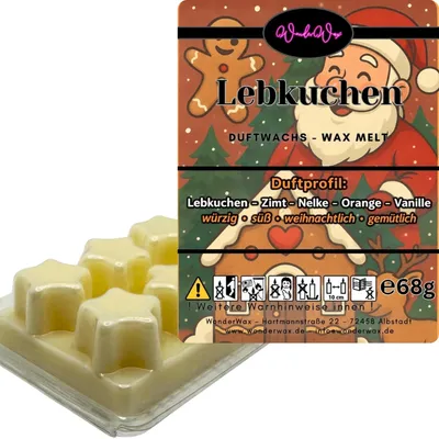 Produktbild von WonderWax Duftwachs Weihnachten Wax Melts für Duftlampe, 6 Sterne Duftmelt Wachsmelt Sojawachs Duftwachs Würfel für Raumdüfte, Wachs Duftöl Winter Indoor Schmelzen für Aromalampe Lebkuchen