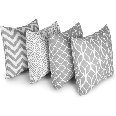 Produktbild von DigiRigi® Penguin Home 3254 – 4er-Set quadratische Kissenbezüge 45 x 45 cm, doppelseitiges geometrisches Muster, Grau, 100% Baumwolle, für Wohn- & Schlafzimmer
