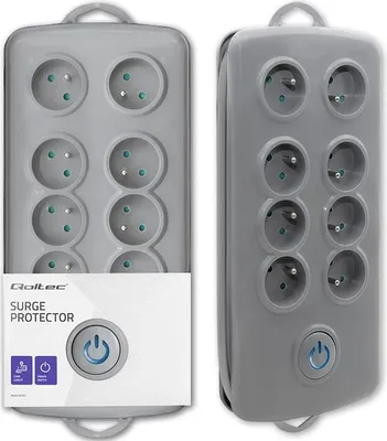 Zdjęcie produktu dla Qoltec 50162 listwa przeciwprzepięciowa szara 8 gniazd 230 V 2,5 m