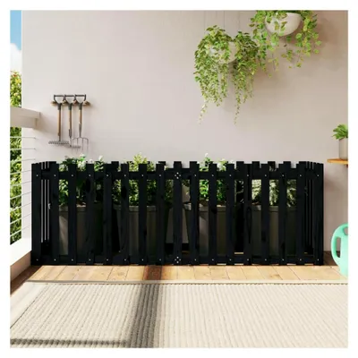 Produktbild von Hochbeet mit Zaunmotiv schwarz 200x50x70 cm aus Kiefernholz