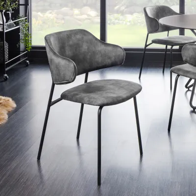 Produktbild von Design Stuhl VOGUE grau Samt schwarze Metallbeine