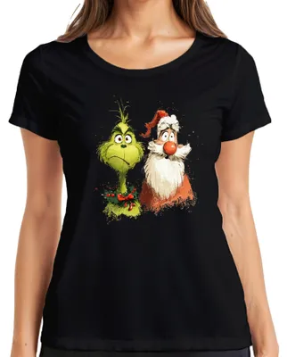 Produktbild von Grinch Weihnachtsmann lustig Weihnachten Geschenk Cartoon Retro Damen T-Shirt, Schwarz, 3XL