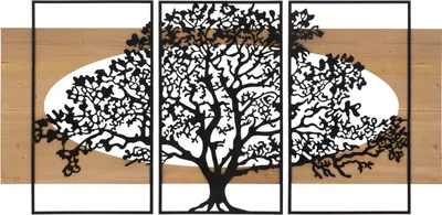 Zdjęcie produktu dla o Ferretti panel ścienny drzewo zestaw 3-częściowy 176x2x90 cm czarny brązowy