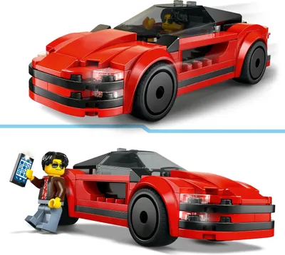 Produktbild von LEGO City Roter Sportwagen - Rennwagen Spielzeug für Jungen und Mädchen ab 5 Jahren - Geschenk zum Geburtstag oder für die Feiertage - Fahrer Minifigur mit Handy und Putzzeug 60448