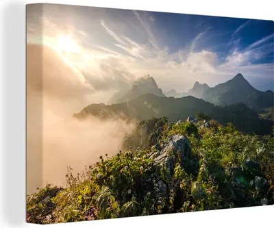 Produktbild von OneMillionCanvasses® - Leinwandbilder - 140x90 cm, Berg im Nebel, Wandbilder Kunstdruck Wanddekoration