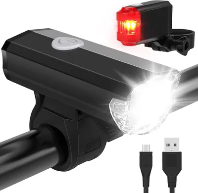 Image de Kit d'éclairage pour vélo, comprenant des phares avant et arrière en aluminium, rechargeables par USB et étanches