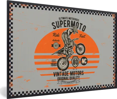 Produktbild von MuchoWow® MuchoWow® Gerahmtes Poster Mancave - Motorrad - Vintage - Orange - Grau 60x40 cm - Poster mit zchwarzem Bilderrahmen - Printing - Wanddeko Schlafzimmer