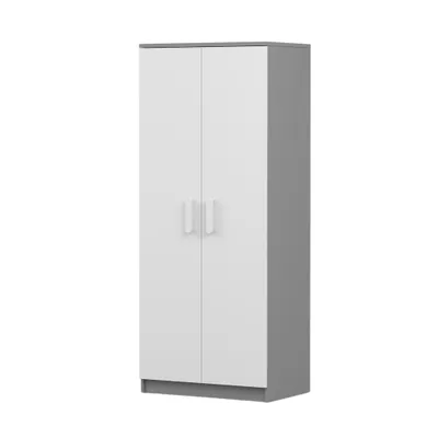 Produktbild von Drehtürenschrank JONAS 06 – Kinderschrank 80 cm Grau/Weiß mit weißen Griffen