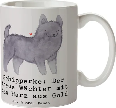 Produktbild von Mr. & Mrs. Panda Tasse Schipperke Wächterherz - Grau Pastell - Geschenk, Hunderassen, energiegeladener Hund, Kaffeetasse, intelligenter, treuer Begleiter, Keramiktasse