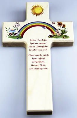 Produktbild von Kinderkreuz -Jedes Tierlein hat zu essen…- - Holz 20 cm.