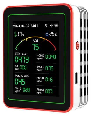 Zdjęcie produktu dla monitor jakości powietrza 15 w 1 z CO₂, CO, TVOC, cząstkami stałymi, temperaturą i aplikacją Wi-Fi - do domu i biura