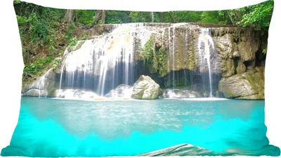 Produktbild von MuchoWow® Zierkissen Sofakissen Wohnzimmer Dekokissen 60x40 cm Wasser - Wasserfall - Bäume - Kopfkissen - Polster mit Foto