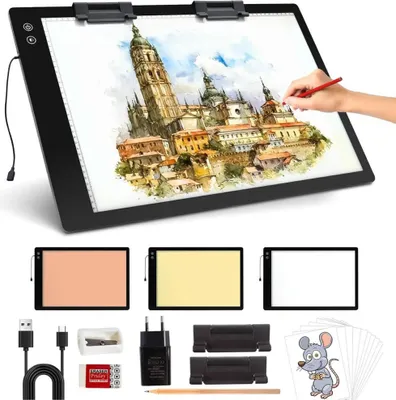 Produktbild von elice Wiederaufladbare A2 Leuchttisch, Batteriebetrieb, 5200mAh, 3 Lichtmodi, ultradünn, 6-stufige Helligkeit, ideal für Skizzieren.