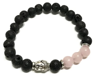 Produktbild von Armband aus Lavastein – Buddha – Rosenquarz