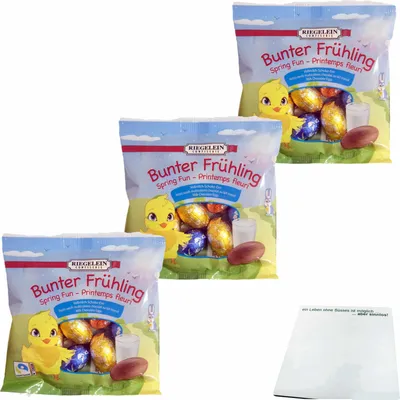 Produktbild von Riegelein Bunter Frühling Vollmilch-Schoko-Eier 3er Pack (3x100g Packung) + usy Block