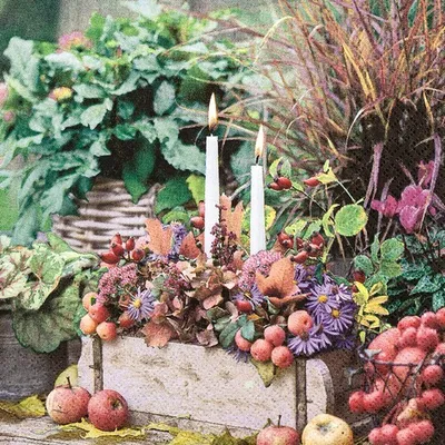 Produktbild von 20 Servietten Autumn Candles - Kerzen in Herbstblumen 33x33cm