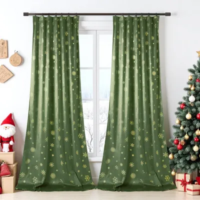 Produktbild von Elzusha – Samtvorhänge mit Schneeflockenmuster – Weihnachtsgrün, 214x132 cm (2er-Set)