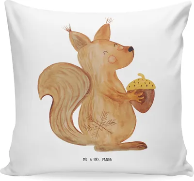 Produktbild von Mr. & Mrs. Panda kissen für couch Eichhörnchen Weihnachten - Weiß - Geschenk, Deko, Weihnachtsgruß, 40x40, Frohe, Couchkissen, Vogel, Wintermotiv, Sofakissen, Sofa