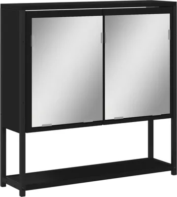 Obrázek produktu pro Koupelnová skříňka se zrcadlem černá 60 x 16 x 60 cm kompozit