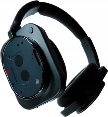 A black pair of headphones is shown against a white background.