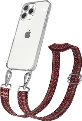 Produktbild von EAZY CASE Handykette - Verstellbarer Trageriemen kompatibel mit Apple iPhone 15 Pro Max, Handykordel mit transparenter Silikon-Hülle, Band in Rot