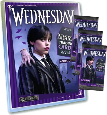 Produktbild von Wednesday Karten - Mystery Trading Cards Sammelkarten - 1 Mappe + 3 Booster