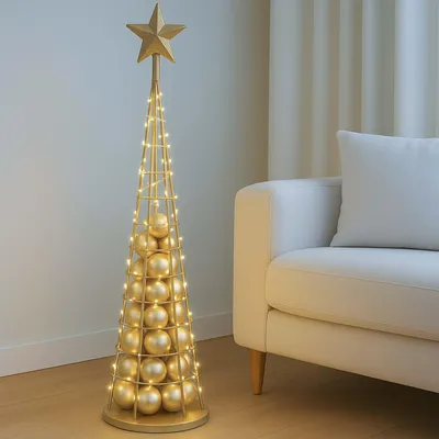 Produktbild von Deko-Baum HWC-O91, Weihnachtsbaum Schmuckbaum Weihnachtsdeko Christbaum zum Beschmücken, Metall 115cm  goldfarben