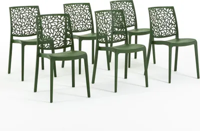Immagine prodotto di set di 6 sedie impilabili in polipropilene con fibra di vetro per uso esterno e giardino, bar e ristorante, cucina design moderno - ANNA - Olive