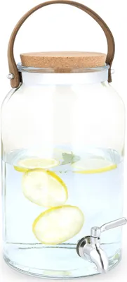 Produktbild von Navaris Getränkespender 5,6 Liter aus Glas - mit Zapfhahn aus Edelstahl und Kork Deckel - Wasserspender Glasbehälter für kalte Getränke