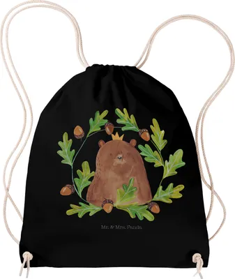 Produktbild von Mr. & Mrs. Panda Jutebeutel Bär König - Schwarz - Geschenk, Daddy, wander rucksack, wanderbeutel, Teddy, Papa, gym tasche, Dad, Beutel, sporttasche klein, Vatertag, Vater