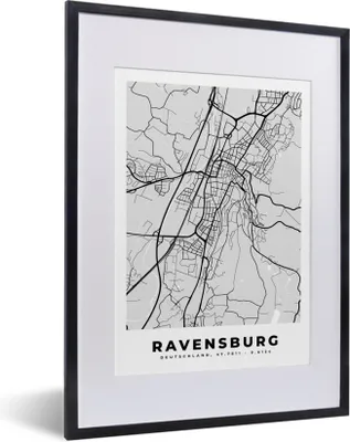Produktbild von MuchoWow® Gerahmtes Poster Karte - Deutschland - Ravenburg - Karte - Stadtplan 30x40 cm - Poster mit Schwarzem Bilderrahmen Wandposter Rahmen Foto Bilder - Wandposter Schlafzimmer