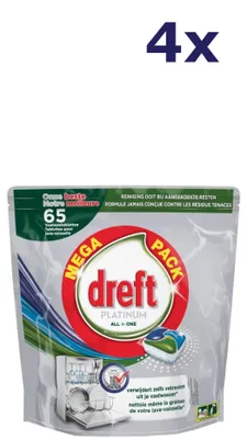 Produktbild von 4x Dreft Platinum All-in-1 – 65 Tabletten – Original-Geschirrspültabs